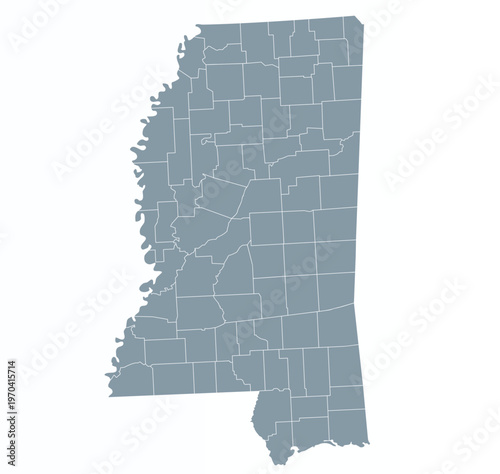 Map of Mississippi state with counties borders	