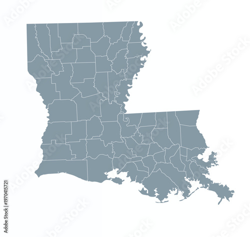 Map of Louisiana state with counties borders	