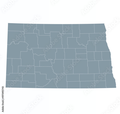 Map of North Dakota state with counties borders	