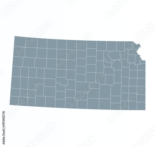 Map of Kansas state with counties borders	