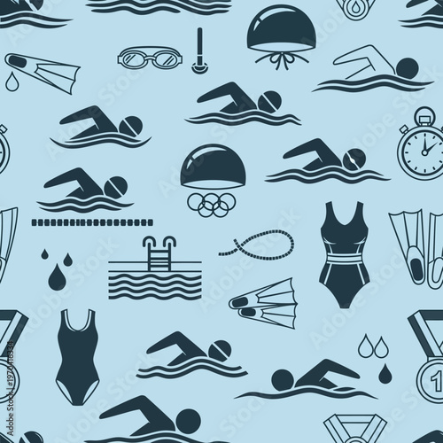 Seamless Pattern of Swimming Sports and Accessories.