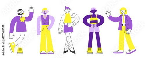 Set of nonbinary modern people in minimal flat style. Individuality, self-expression, confidence and identity concept. Enby LGBT pride, diversity and inclusion.
