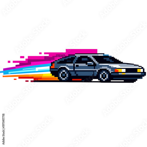 Retro Gaming Transparent Background Neon Pixel Car