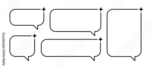 AI rectangle speech bubble set. Artificial intelligence chat box with star. Tech text line frame. Neural network black bar. Vector illustration isolated on white background.