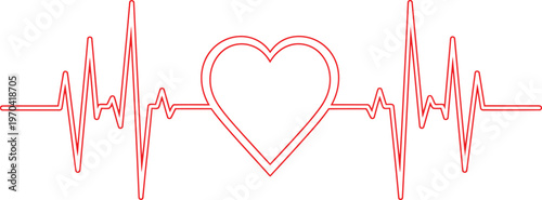 A digital illustration of a glowing pink heart integrated into an ekg heartbeat line on black Vector