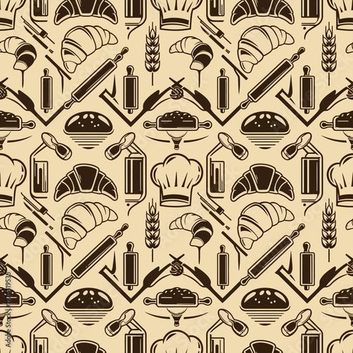Seamless Pattern of Bakery and Pastry Icons.