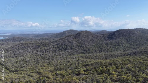 Cape Tourville lookout over Freycinet National park in Tasmania aerial over coast view.