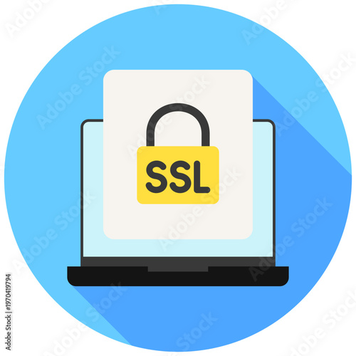 Certificate Lock Rounded Flat Color Icon, Mini Illustration For Modern Concept, Ui, Ux Web And App Development. Related To Cyber Security, Data Protection.