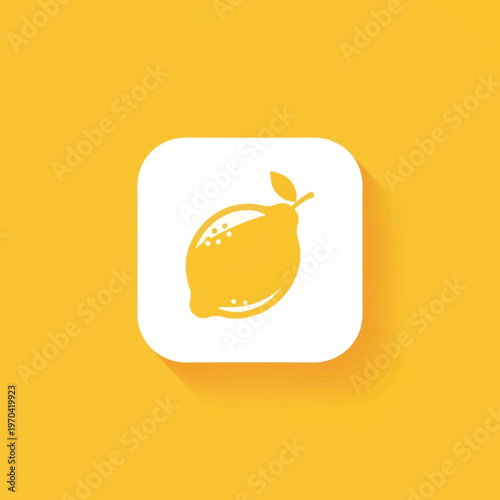 Yellow Lemon Icon on White Square with Shadow.