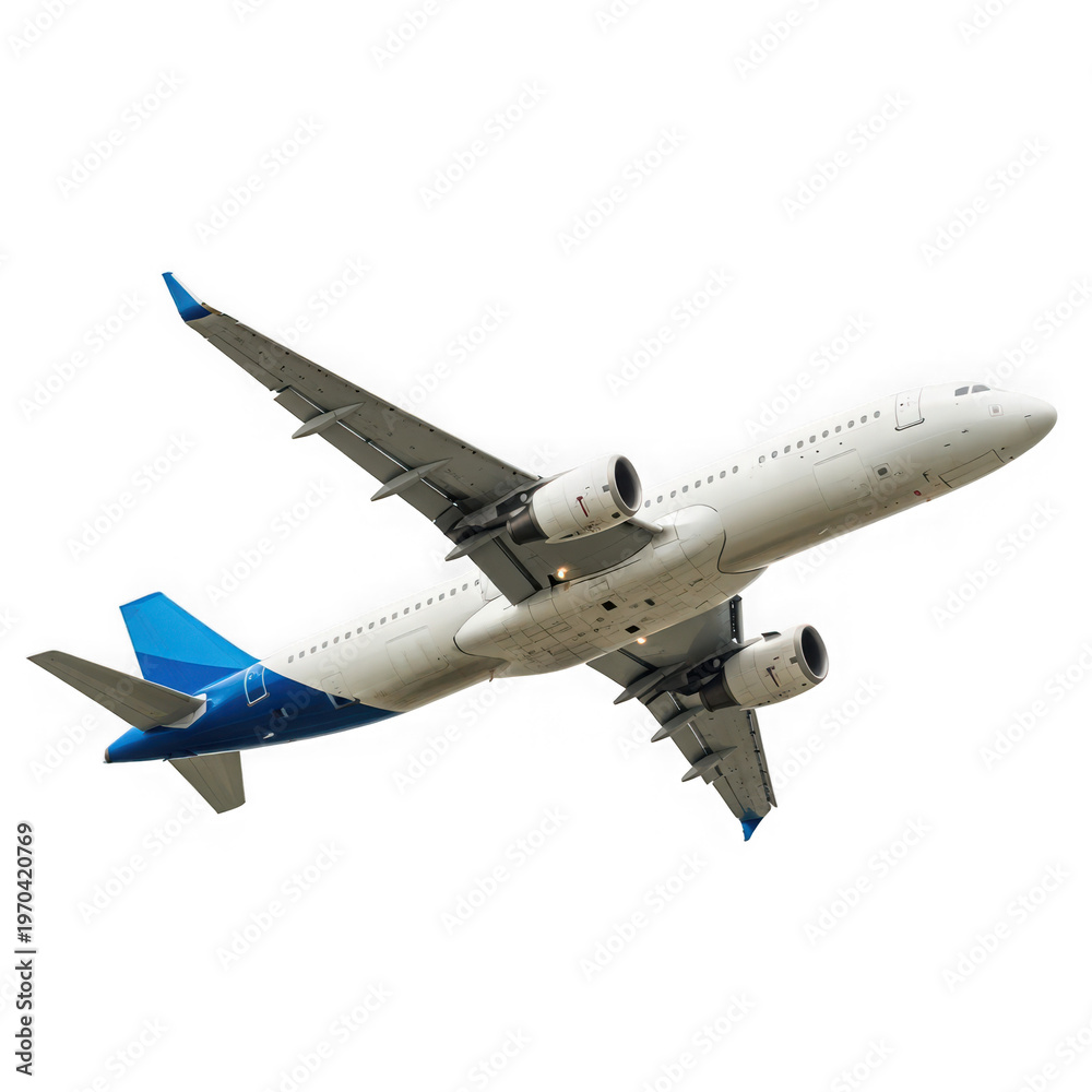 Obraz premium Commercial Jetliner Ascending with Blue Tail Detail Against Black Background Aviation Focus