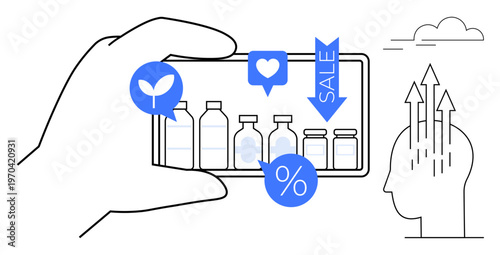 E-commerce concept. E-commerce growth with mobile shopping trends and sale discounts. E-commerce insights for market analysis, consumer behavior, and business strategy planning. Topics digital