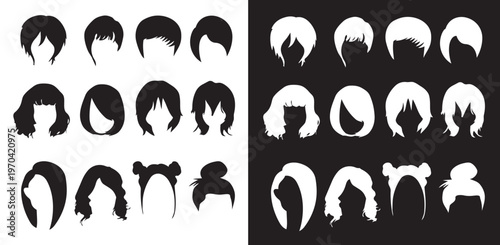 set of black and white silhouettes of different shapes