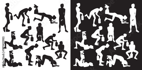 Silhouettes of people dancing and playing sports vector illustration