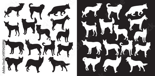 Animals Silhouettes Vector Set with Dogs Cats Horses Cows and Pigs