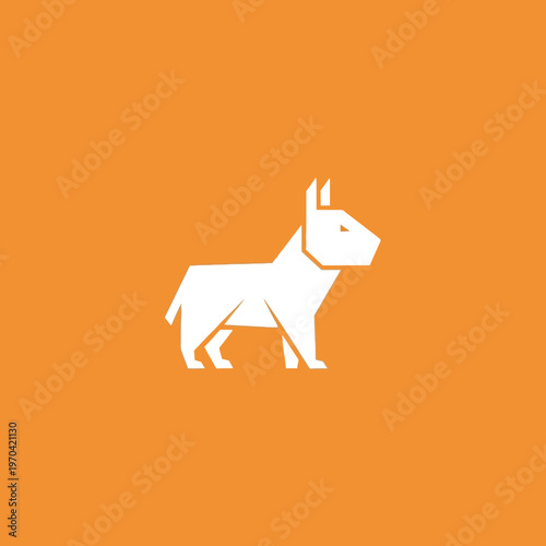 Geometric White Dog Silhouette on Orange Background.