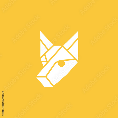 Geometric White Fox Head Logo Design.