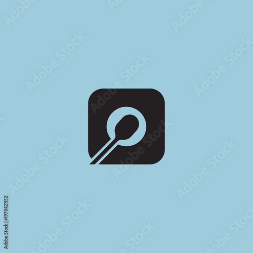 Minimalist Spoon Icon Inside Square Abstract Logo Design.