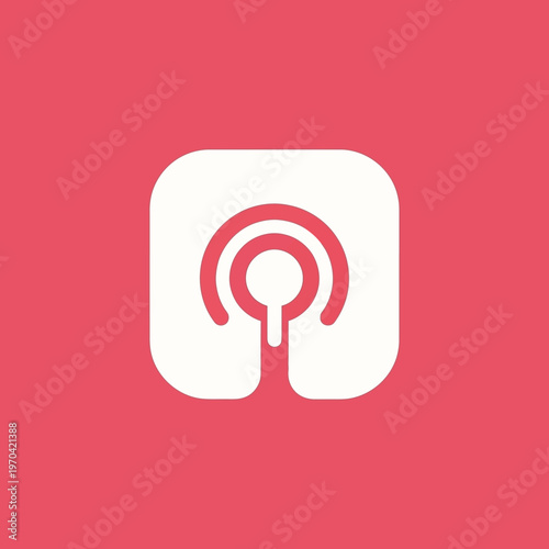 Minimalist podcast logo icon on pink background.
