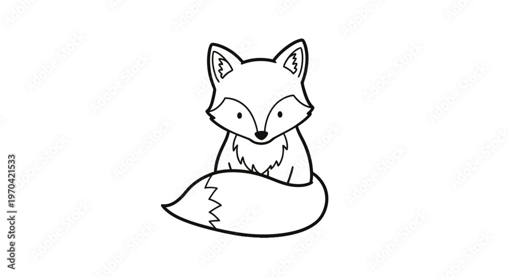 Obraz premium Cute Sitting Baby Fox Line Art Illustration for Children Coloring Book and DIY Crafts