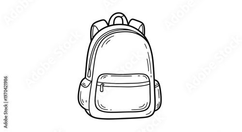 Black and White Vector Illustration of a Backpack, Hand-Drawn Line Art School Bag for Coloring and Design