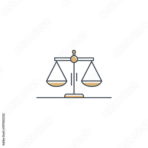 Simplified illustration of scales of justice, featuring two balanced trays and a central support