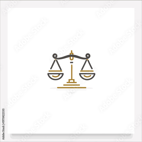 A balanced scale icon with a minimalist design in shades of brown and gold, set on a white background