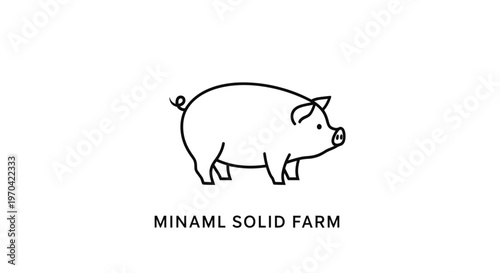 Minimalist Line Art Vector Illustration of a Pig Standing, Simple Farm Animal Icon on White Background