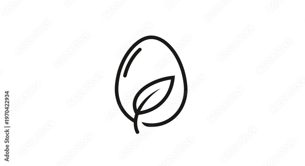 Fototapeta premium Minimalist Organic Egg Icon with Leaf Symbolizing Natural and Eco-Friendly Food Production