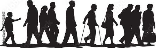 people silhouettes diverse walkers with bags backpacks vector icon