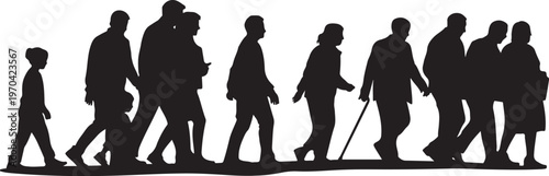people silhouettes walking row of figures in motion vector