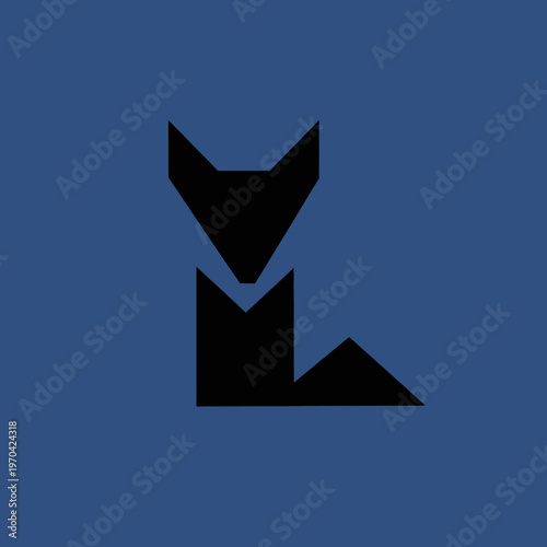 Geometric Black Fox Logo Design Abstract Art.