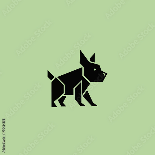 Geometric Black Dog Silhouette Origami Style.
