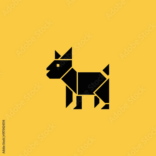 Geometric Black Dog Origami Style Illustration.