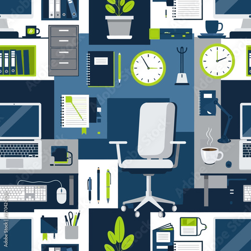 Modern Office Chair and Desk Setup Illustration.