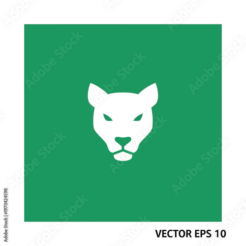 White Panther Head Icon on Green Background.