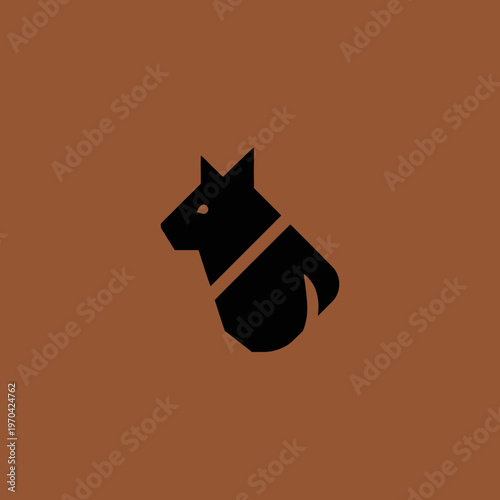Minimalist Black Dog Silhouette Icon on Brown Background.