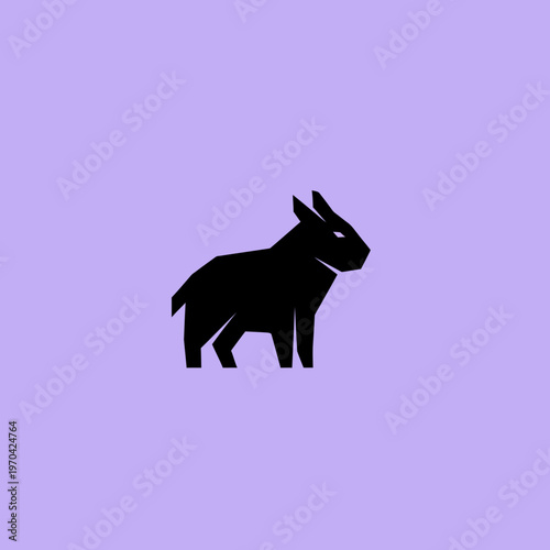 Minimalist Black Silhouette of a Rabbit on Purple Background.