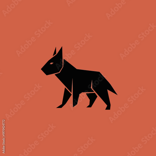 Geometric Black Dog Silhouette on Orange Background.
