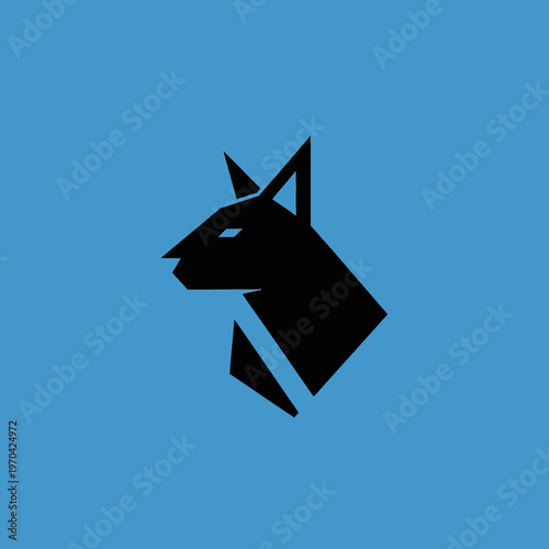 Stylized Black Dog Head Silhouette on Blue Background.