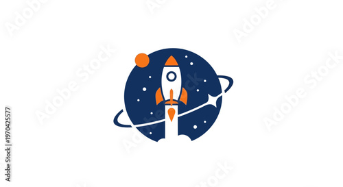 Rocket Launching into Space with Planets and Stars.
