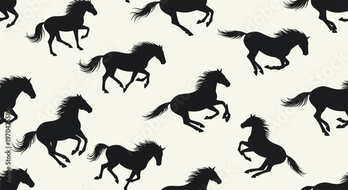Seamless Pattern of Galloping Horse Silhouettes.