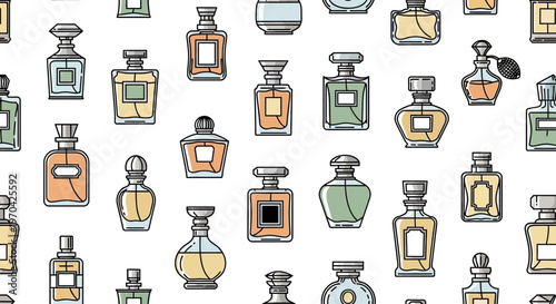 Collection of Elegant Perfume Bottles Seamless Pattern.
