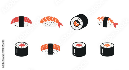 Collection of Delicious Sushi and Maki Rolls.