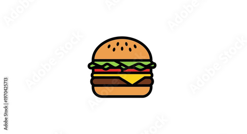Delicious Hamburger Icon with Fresh Ingredients Isolated on White.