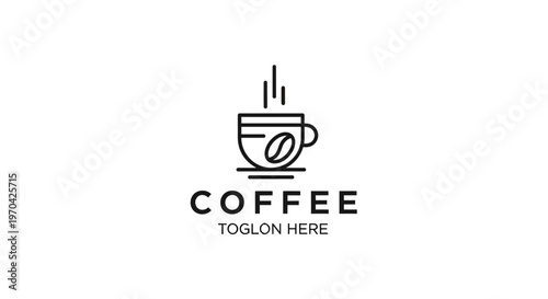 Minimalist Coffee Cup Logo with Steam and Bean.