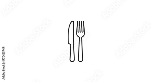 Simple Line Art Icon of a Fork and Knife.