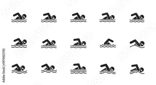 Set of Swimmer Icons Representing Swimming Sport.