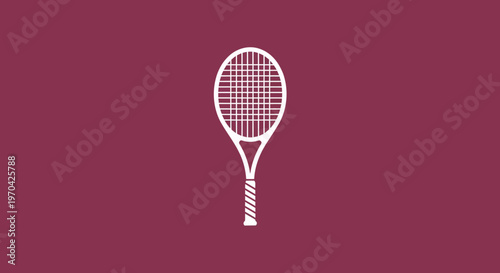 White Tennis Racket Icon on a Deep Red Background.
