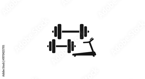 Gym equipment icons with dumbbells and treadmill.