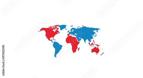 Colorful World Map Illustration Showing Continents Divided by Color.